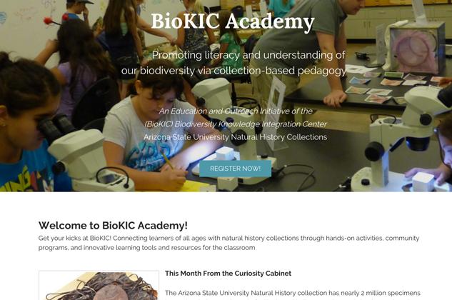 Screenshot of BioKIC Academy website: Welcome to the BioKIC Academy