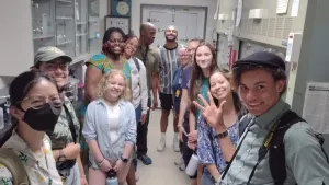 Group of smiling students in a lab